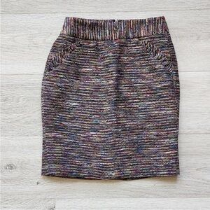 Loft Rainbow Tweed Skirt Womens 00p Multicolored Pencil Ruffle Business Casual
